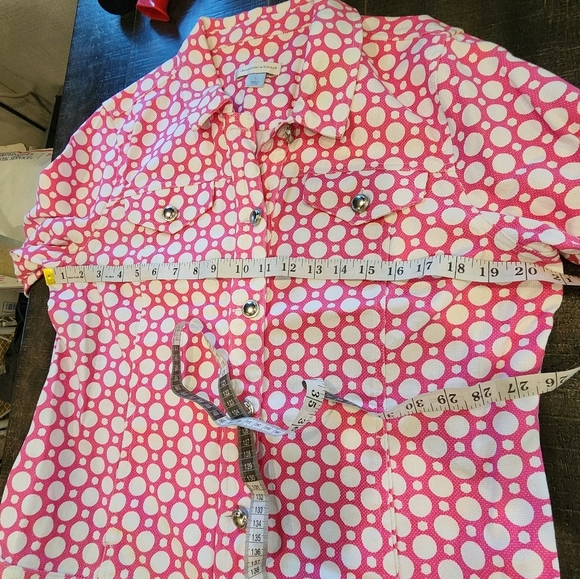 Christopher & Banks Pink and White Notched Collar Jean Jacket - Picture 4 of 7